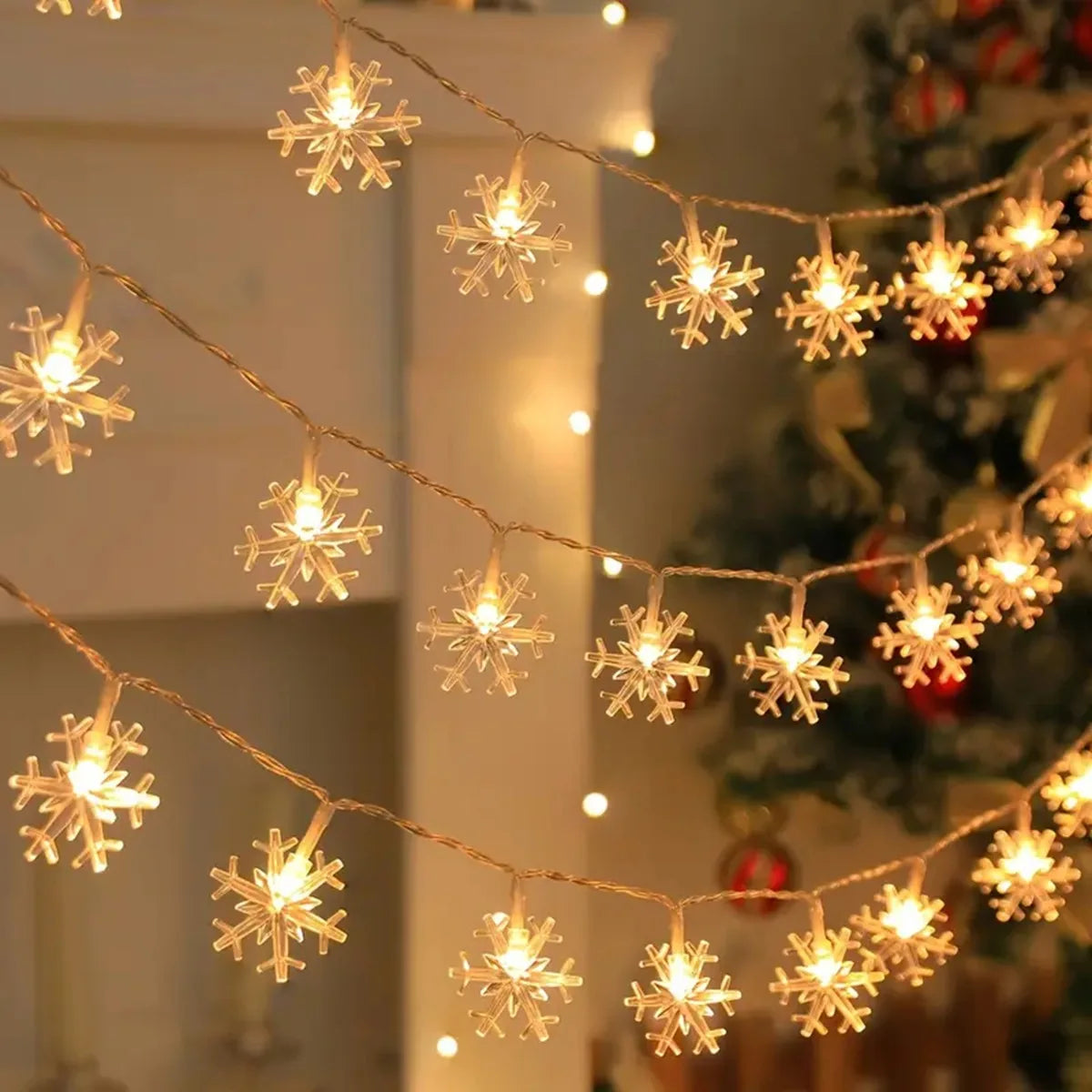 LED Snowflake String Lights