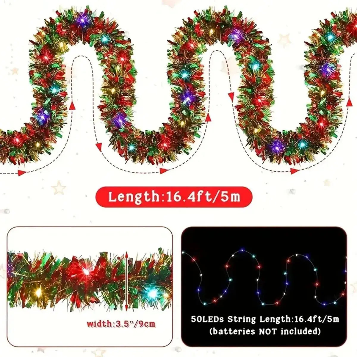 LED Christmas Tinsel Garland
